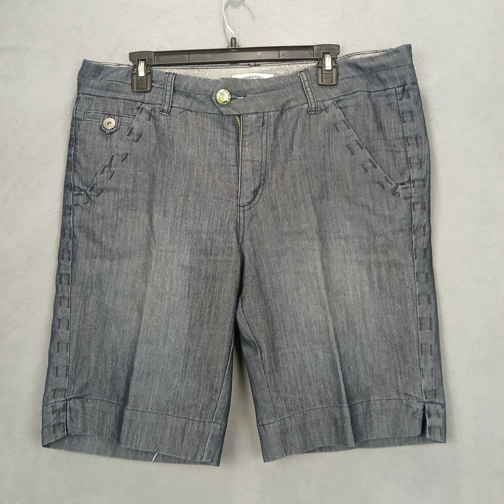 Canyon River Blues Bermuda Shorts Womens 14 Gray Blue Denim Stretch Ankle Slit